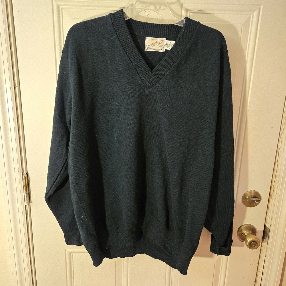 Vintage School Supplies Forest Green XL V Neck Sweater Acrylic